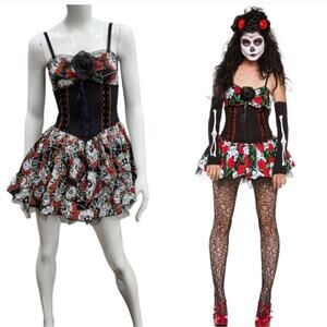 NWT Day of the Dead Skull & Rose Mini Dress Costume Sz Medium